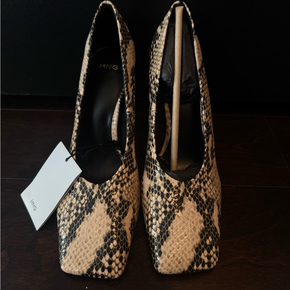 Mango Snakeskin Heels - Black and Tan